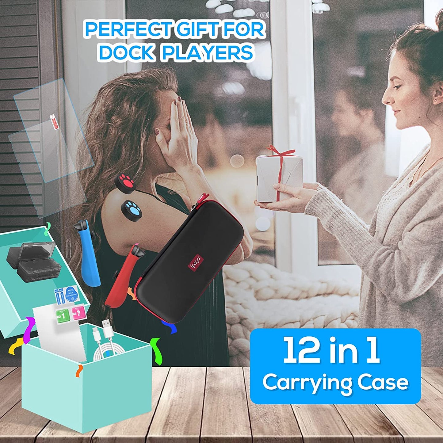 Switch Accessories Bundle - 12 in 1 Accessories Kit with Carrying Case, Screen Protector, Game Storage Case, Silicone Protective Case and Thumb Grip Cap Compatible with Joy-Con (Green)